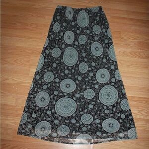 Cato Black and Blue Circle Pattern Maxi Skirt